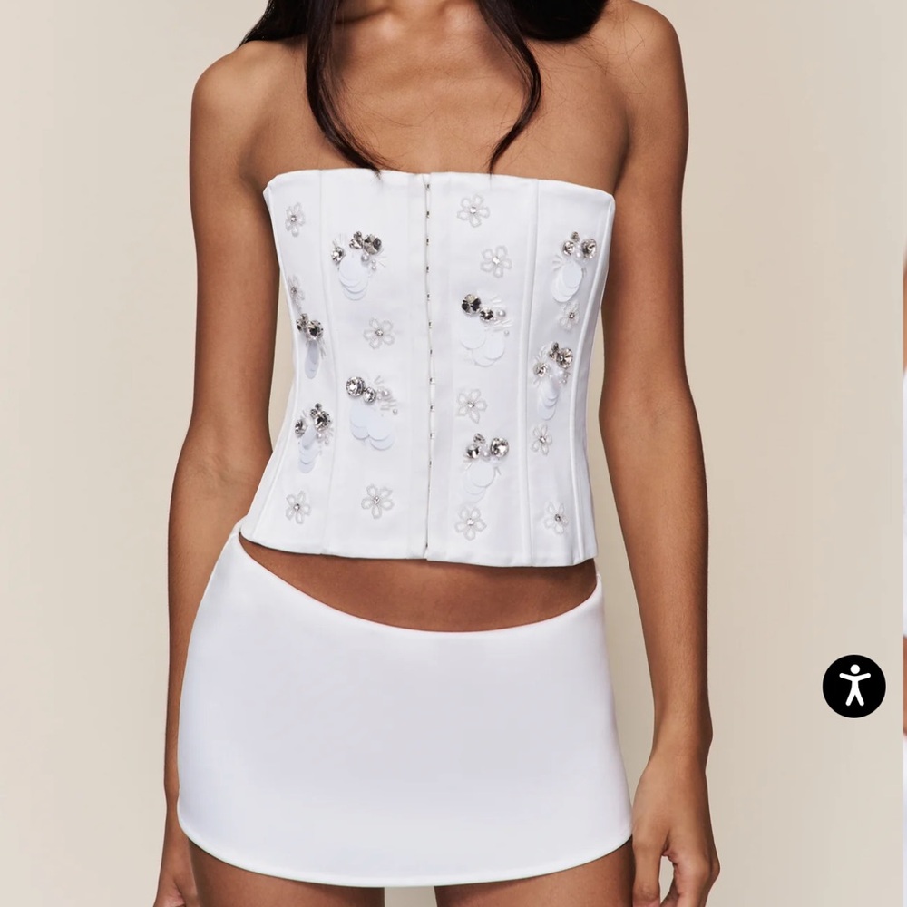 Danielle Guizio White Embellished Strapless Top